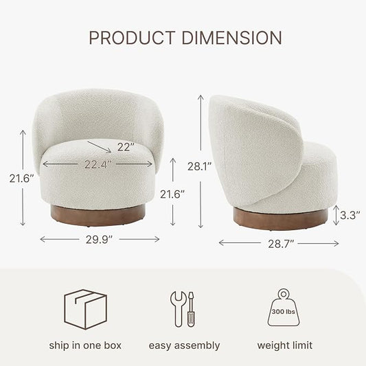 KISLOT Swivel Accent Chair Round Barrel Armchair Upholstered Performance Fabric for Living Room Bedroom Waitingroom,1 Box,Cream