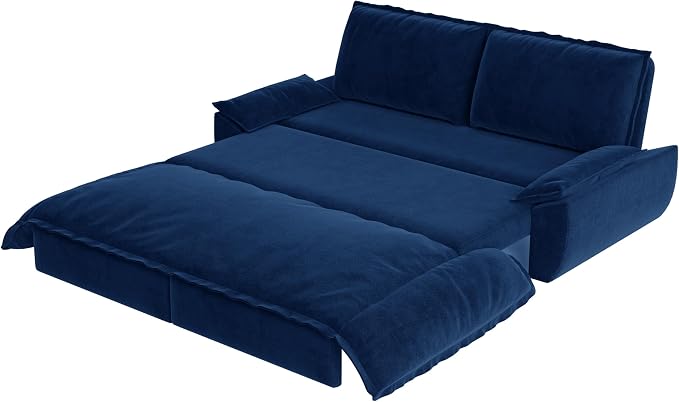 70.1" Sofa Bed Queen Size, Pull Out Couch Bed, 3-in-1 Convertible Sleeper Sofa with Cushion Armrest, Modern Velvet Futon Couch for Living Room, Small Space, Apartment, Bedroom, Blue