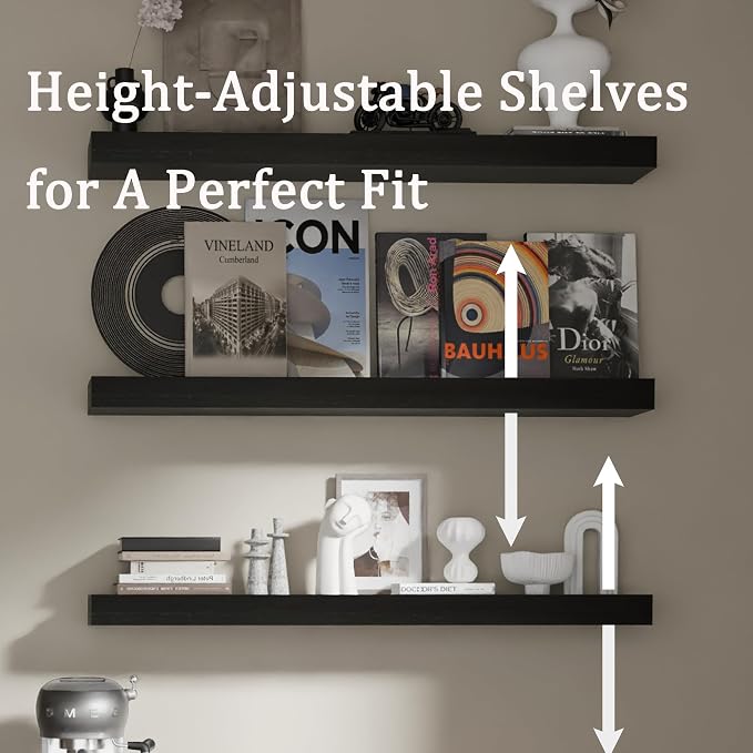 Floating Shelves for Wall, 36 Inch Extra Long Black Wall Shelves, Set of 3, Hanging Invisible Brackets Floating Shelves for Living Room,Bedroom,and Kitchen