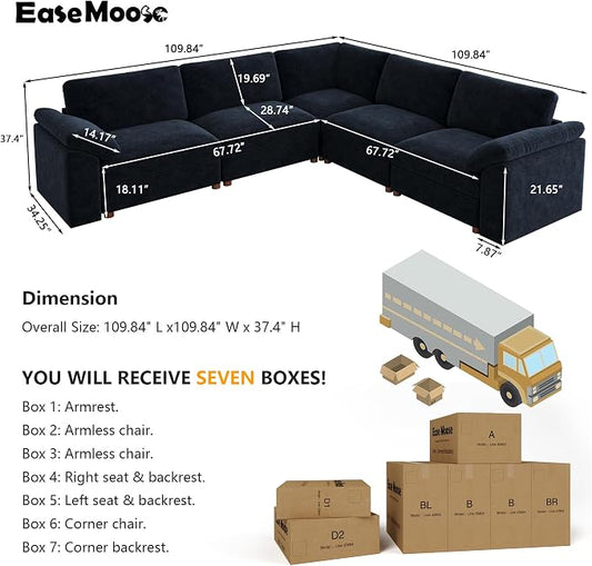EASE MOOSE Sectional Modular Sofa,Blue Oversized L Shape Sectional Couch Wide Deep Modular Sofa Couch,Removable Cover
