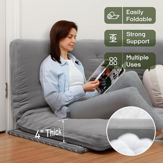 ZonLi Japanese Floor Futon Mattress Twin Size 75"x 39", 100% Cotton Cover 4'' Thicken Tatami Mattress, Foldable Sleeping Pad, Portable Dormitory Tatami Mat, Roll Up Floor Lounger Bed for Adult (Grey)