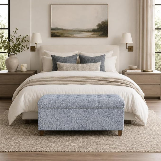 HomePop Ainsley 40" Storage Ottoman Bench - Blue Gray Woven Fabric