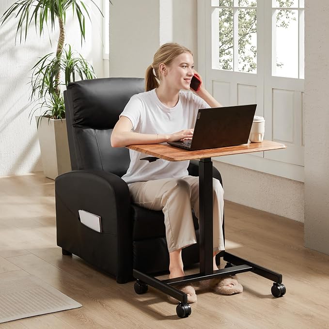 OLIXIS Mobile Standing Desk with Wheels Small Rolling Laptop Desks Portable Pneumatic Adjustable Height Sit Stand Table Computer Workstation for Home Office Rustic Brown