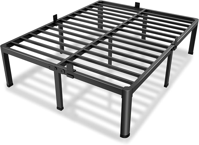 MAF 20 Inch King Size Bed Frame with Round Corner Legs Mattress Slide Stopper No Box Spring Needed Heavy Duty Metal Platform Bed Frames Under-Bed Storage Space, 3000 LBS Steel Slats Support
