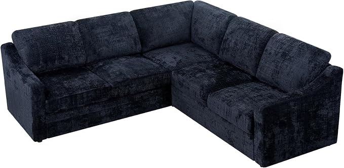 89" Chenille Sectional Sofa with High Density Sponge, Modern 5-Seats Corner Couch with Deep Seat, Comfy Modular L Shaped Couch with Comfortable Back Cushions for Living Room, Blue