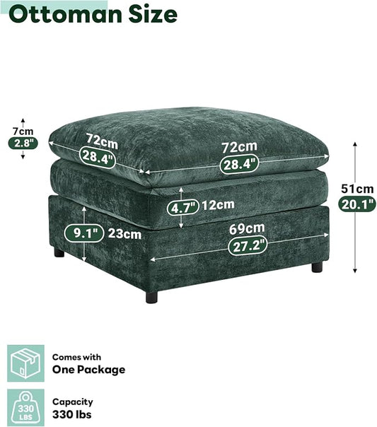 Iroomy 25" Chenille Ottoman, 9.5" Thick Cushion, Upholstered Footrest Modern Footstool & Bench for Living Room, Bedroom, Green