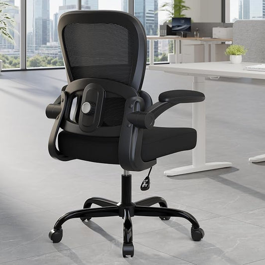 Ergonomic Mesh Office Chair with Adjustable Lumbar Support, Black | 330 LB Capacity,Flip-Up Arms,All-Day Comfort,Desk chairs,Breathable Mesh