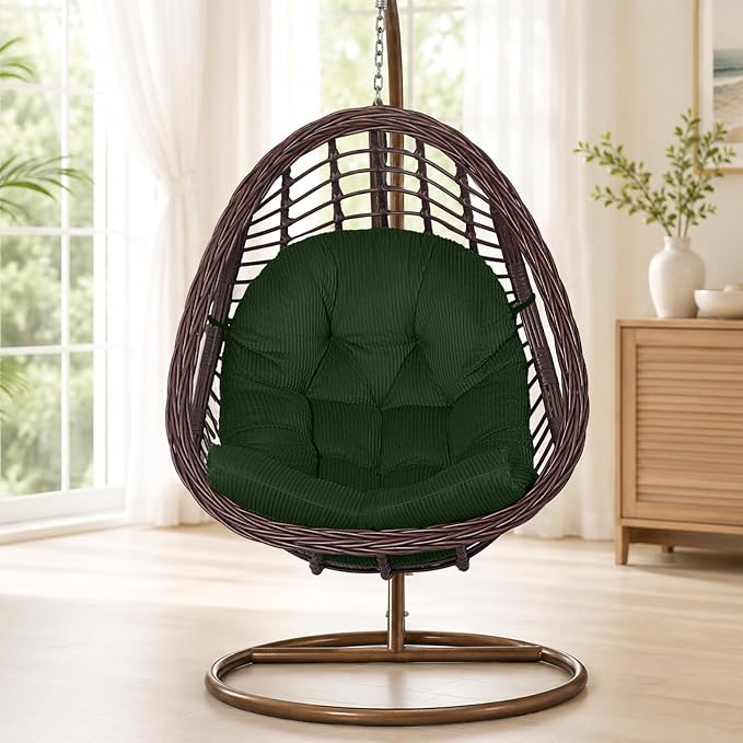 idee-home Egg Chair Cushion Replacement, Tufted Hanging Egg Chair Cushions with Corduroy Cover, Oversized Wicker Swing Cushion for Indoor Hammock Basket Chair, (Chair Not Included), 48x32 Inch