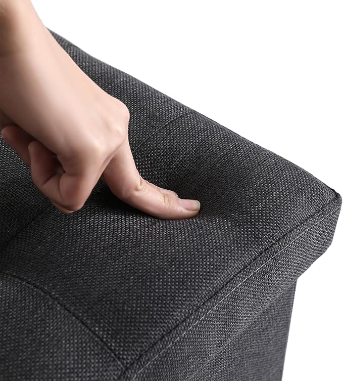 Storage Ottoman Cube Small Footrest Foldable Seat Foot Stools Square Tufted Ottoman Linen Dark Grey