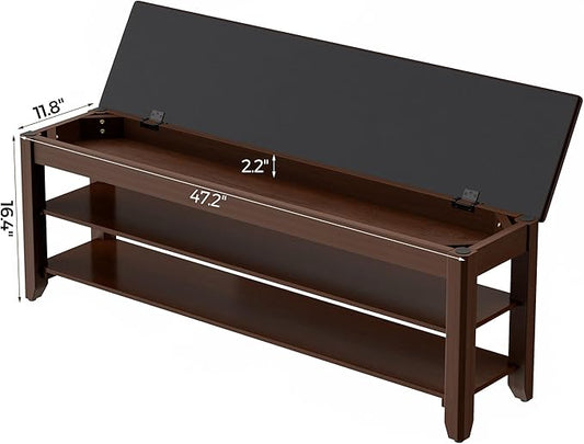 Homleke 2-Tier Solid Wood Shoe Rack Bench with Flip-Top Storage | Entryway Bench with Cushion, Adjustable Shelf, Holds Up to 12 Pairs, for Hallway, Bedroom and Closet, Walnut, 47.2 Inch
