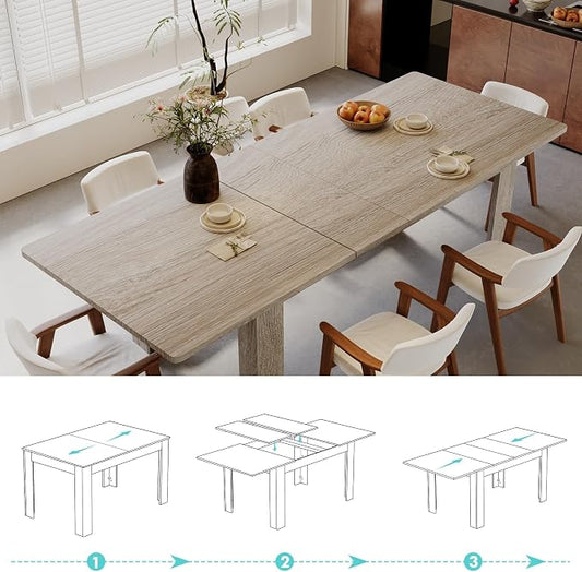 JassmiPkwy Expandable Dining Table for 8 People, 55-86 Inch Large Rectangular Wooden Indoor Dinner Tables, Kitchen Dining Table for Home,Oak