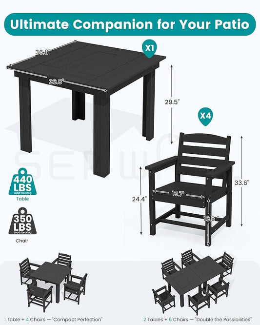 SERWALL HDPE Outdoor Square Dining Set for 4 | with Armchair Seat