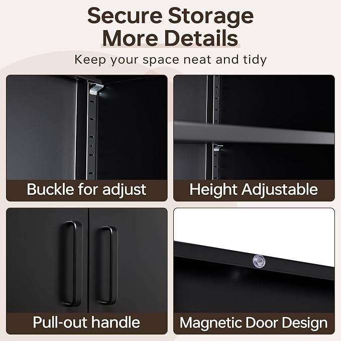 72"H Metal Storage Cabinets, Tall Locking Garage Cabinet with 2 Doors and 5 Adjustable Shelves, Steel Utility Tool Caninet, Black Lockable Outdoor Storage Cabnet for Pantry, Garage, Home Office