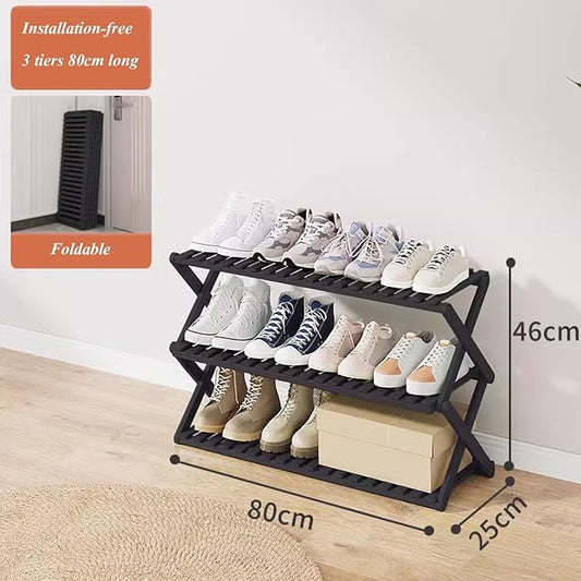 Bamboo Multilayer Foldable Tall Shoe Rack Boots Organizer Storage Sturdy Narrow Shoe Shelf for Entryway, Closet, Porch, Dorm, Living Room, Bedroom