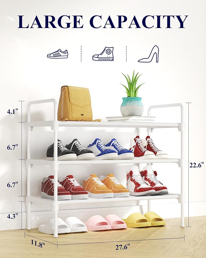 Kitsure Shoe Rack for Closet, Sturdy and Long-Lasting Shoe Shelf, Shoe Rack for Entryway, Personalized DIY Shoe Organizer, Shoe Rack Organizer for Space-Saving, 27.6" x 11.8" x 22.6", White