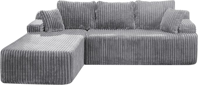 Hobestluk Boneless Couch Modular Sectional Sofa L-Shape Oversized Chaise | 108" Left Facing Chaise Light Grey,Memory Foam,Removable Cover,Non-slip Bottom,No Assemble Required,Living Room Furniture