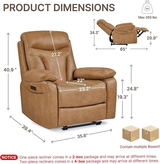 KISLOT Power Recliner Chair Set of 2, Wall Hugger Recliner with Adjustable Headrest and Footrest Dual Motor Electric Faux Leather Reclining Sofa with USB/Type-C Charging for RV Living Room Bedroom