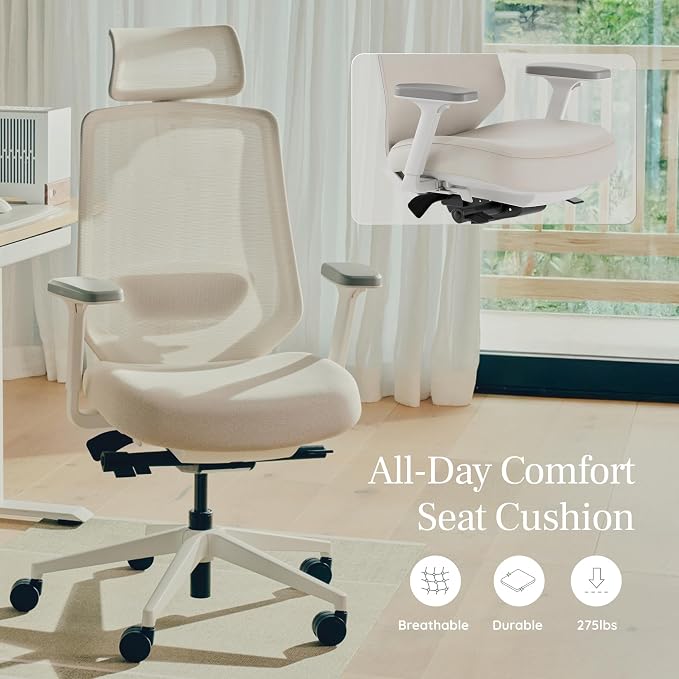 Branch Ergonomic Chair Pro - Mesh Office Chair with 14 Points of Adjustment - Height, Depth & Tilt Adjustable - 5D Armrests - Forward Tilt, Smooth Recline, and Lumbar Support - Ivory Boucle