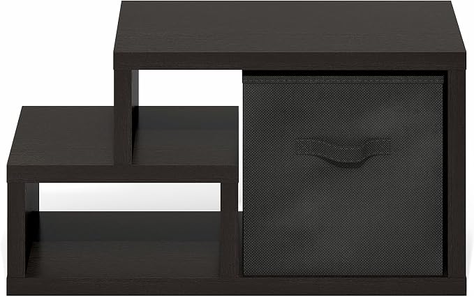 Furinno Viola Storage Shelf, 2-Tier Horizontal Display Rack with Drawer Bin, Extra Thick Frame Bookshelf, Open Back, for Organization, Living Room, Home Office, Black Dark Oak