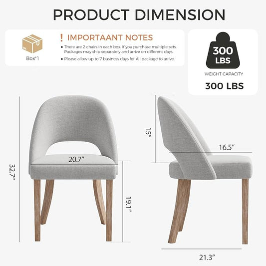 Wooden Dining Chairs Set of 6, Upholstered Modern Chenille Dining Room Chair Kitchen Chairs, Comfy Farmhouse Dinner Chair for Kitchen Dining Room, Grey
