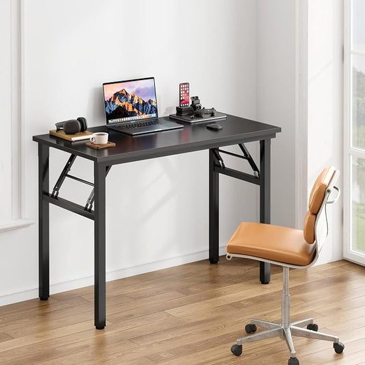 Need Office Computer Desk -35.8 L Sturdy and Heavy Duty Folding Laptop Table,Writing Table/Home Office Desk/Sewing Table, No Assembly Required, Black & Black Frame