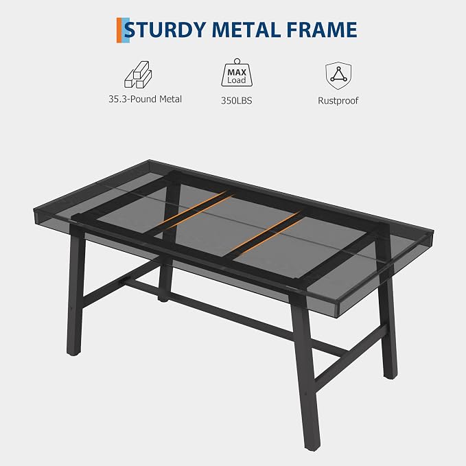 GarveeHome Industrial Dining Table for 2-4, 55" Heavy Duty Rectangular Kitchen Table with 2"×2" Metal Legs, Small Space Dining Table for Kitchen, Dining Room (Black, 55" Non-extendable)