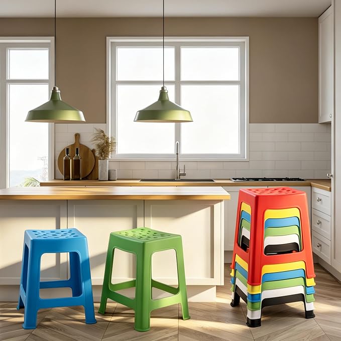 TURSTIN 6 Pack Plastic Stack Stools, 16.9 Inch Stackable Nesting Stools, 6 Mixed Colors Portable Stacking Backless Bar Stool Flexible Seating Chairs for Office Home