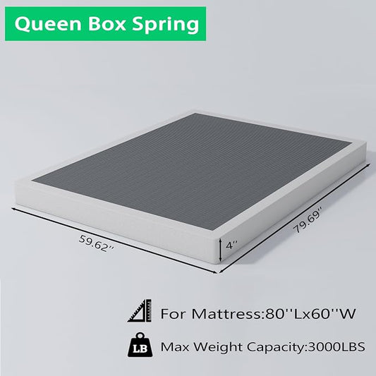 Vaciwe Queen Box Spring 4 Inch Heavy Duty Metal Box Springs Mattress Foundation with Easy Clean Cover, Noise Free, Easy Assembly