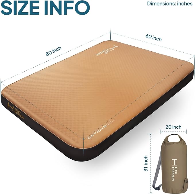 Lost Horizon Air & Foam Camping Mattress, Self-Inflating Sleeping Pad, 4.5" Thick, with Pump Sack, Queen