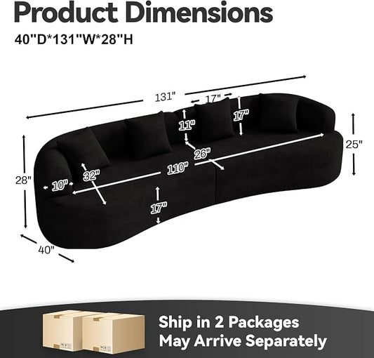 131" Curved Modular Sectional Sofa for Living Room, Modern Chenille Oversized Cloud Couch Sofa, Luxury Plush Extra Deep 4-Seater Boucle Couch for Apartment, No Assembly Required, Black