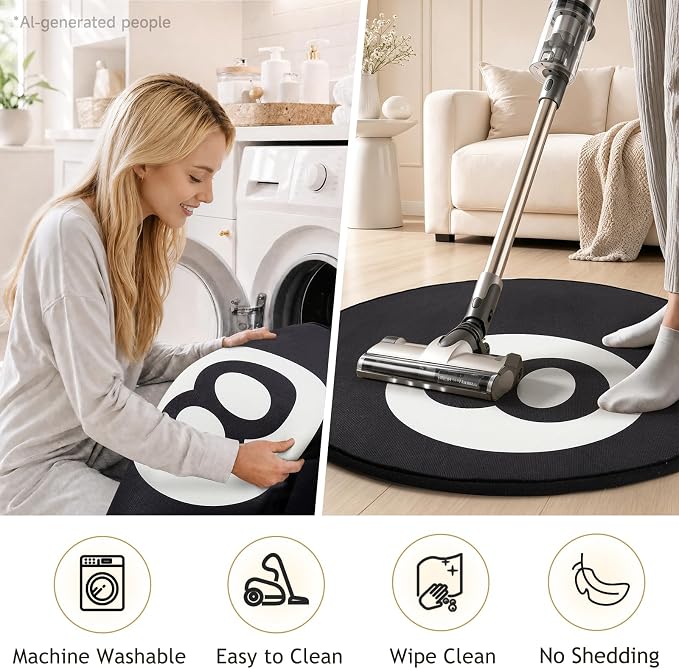 Ophanie 8 Ball Rug-24 Inch White & Black Round Circle Area Rugs, Room Decor for Men, Fluffy Fuzzy Bedroom Eight Carpet, Soft Shaggy Living Room Rugs for Kids Boys Teen Home Y2K Cool Decor Aesthetic