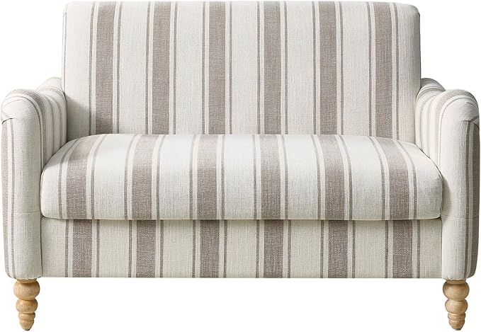 HULALA HOME 50.5" Loveseat Sofa with Stripe Pattern, 2 Seater Farmhouse Sofa with Rolled Wide Armrests and Rubber Wood Legs, Comfy Upholstered Small Couch for Living Room Bedroom, Tan