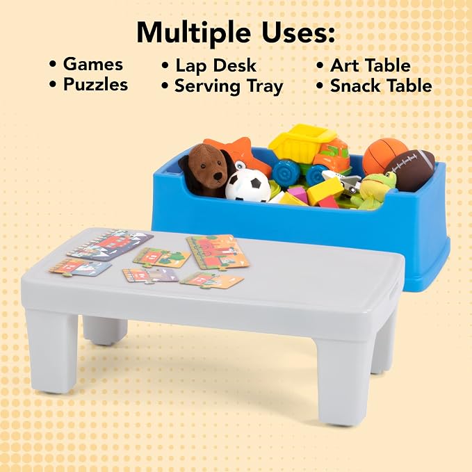 Simplay3 Play Around Toy Box Table, Multipurpose Kids Toy Box and Toddler Play Table for Toys, Art Supplies, Crafts, Durable, Plastic Large Toy Box, Made in USA