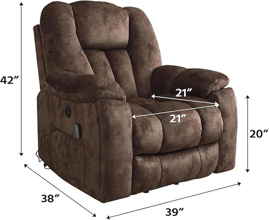 CANMOV Power Lift Recliner Chair with Massage and Heat for Elderly, Overstuffed Wide Recliners, Heavy Duty and Safety Motion Reclining Mechanism with USB Ports, 2 Concealed Cup Holders, Chocolate