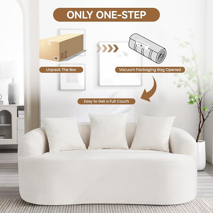 65" Boneless Loveseat Sofa Couch, Modern Comfy Curved Cloud Sofa, Chenille Deep Seat Love Seat Couches for Living Room, No Assembly, Beige