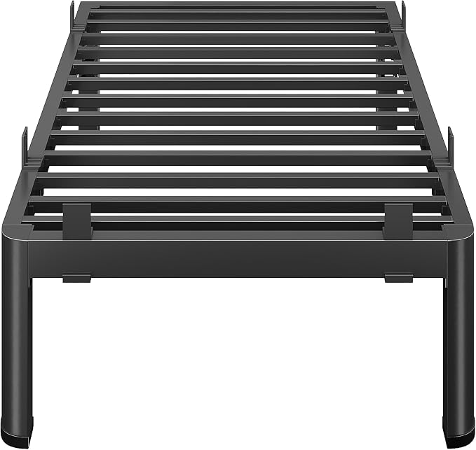 14 Inch Twin Bed Frames, Reinforced Heavy Duty Metal Bed Frame Twin Size, 4000LBS Rounded Corner & No-Slip Mattress Grip, Squeak-Free Platform Bed Frame with Headboard Holes Easy Assembly