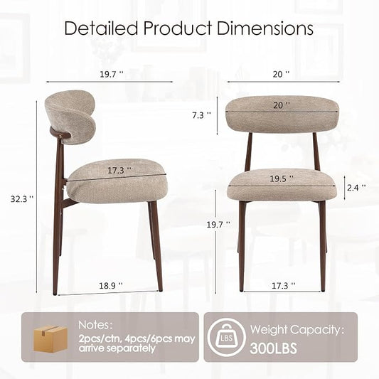 Furniliving Mid Century Modern Dining Chairs Set of 4, 300 lbs Capacity Upholstered Chenille Kitchen Chairs with Walnut Grain Metal Legs and Ergonomic Curved Back, Camel(Walnut/Chenille)