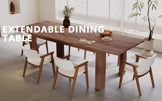 JassmiPkwy 55-86 Inch Expandable Dining Table for 8 People, Large Rectangular Wooden Indoor Dinner Tables, Kitchen Dining Table for Home,Brown