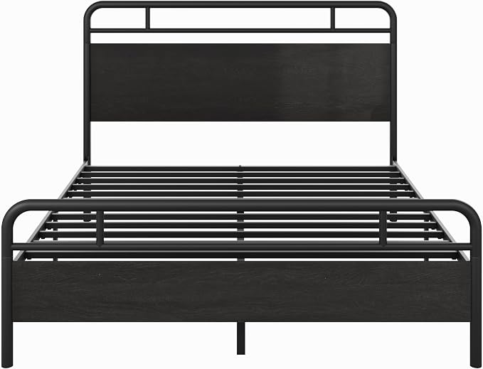 Allewie Queen Size Platform Bed Frame with Wooden Headboard and Footboard, Heavy Duty 13 Metal Slats Support, Under-Bed Storage, No Box Spring Needed, Noise Free, Easy Assembly, Black Oak