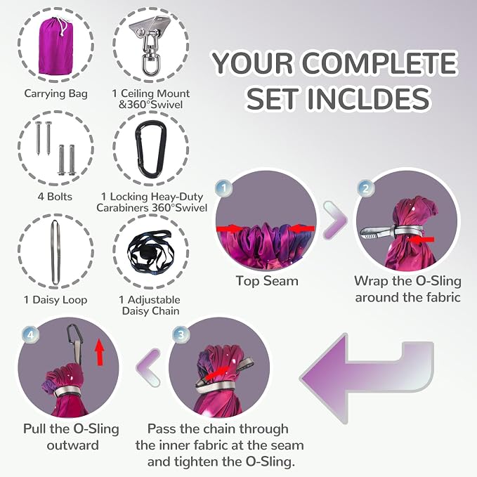 Sensory Swing for Kids Indoor & Outdoor Double Layer Therapy Cuddle Swing with 360° Swivel Hanger Kit Adjustable Swings for Child and Adult with Aspergers Autism (Galaxy Purple)