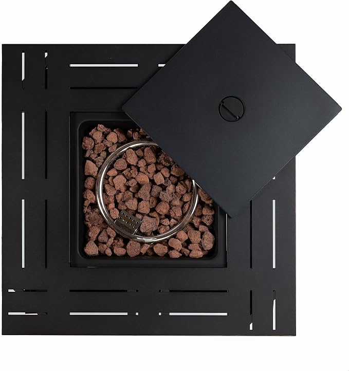 GDFStudio 28" Square Propane Gas Fire Pit Table, 50000 BTU Outdoor Steel Patio Heater with Hidden Tank Storage Lid and Cover for Backyard Deck Garden, Black