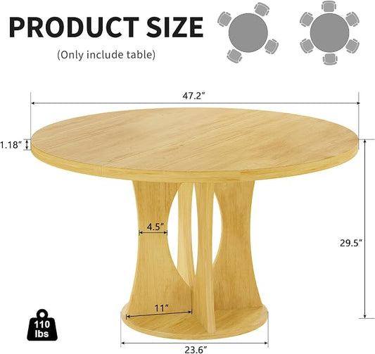 iPormis 47-Inch Round Dining Table for 4-6 People, Circle Dinner Table with Wooden Legs and A Stable Round Pedestal Base, Space Saving Wooden Kitchen and Dining Room Table, Oak (Table Only)