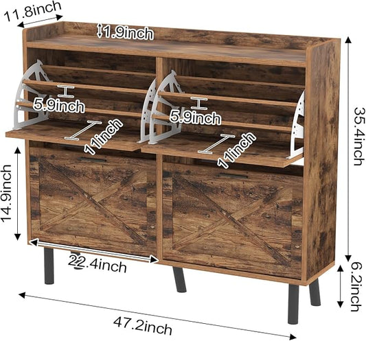 Shoe Cabinet for Entryway, 3 Layers Shoe Cabinet Storage with 4 Flip Drawers, Metal Legs Shoe Storage, Shoe Organizer Cabinet Adjustable Shoe Rack Cabinet