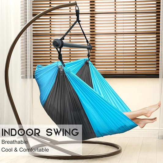 Hammock Chair, Hanging Chair for Outdoor Indoor, Large Lightweight Swing Chair for Adults, Portable Hammock Chair for Camping (Sky Blue,Dark Gray)