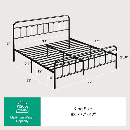 Novilla Metal King Size Bed Frame - Modern Minimalist Victorian Style with Headboard/Footboard, Heavy-Duty Steel Slats/Underbed Storage/No Box Spring Needed/Easy Assembly/Noise Free/Black