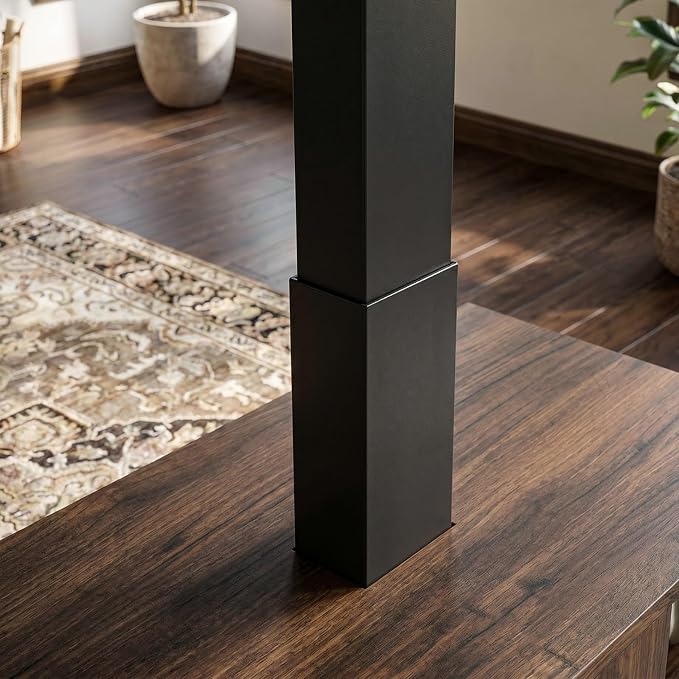 MOUMON 63" Executive Standing Desk with Storage Pedestals and LED Lights, Electric Height Adjustable Desk with Shelves and Built-in Outlets, Walnut and Black 63" W x 27.6" D x 29.4"-46.9" H