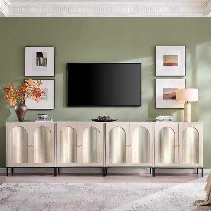 IFGET Modern Buffet Cabinet with Storage, 123.5" W Fluted Arched Sideboard Cabinet w/Adjustable Shelves, Wooden Modular Coffee Bar for Dining Room, Kitchen, Living Room, Entryway, Cream