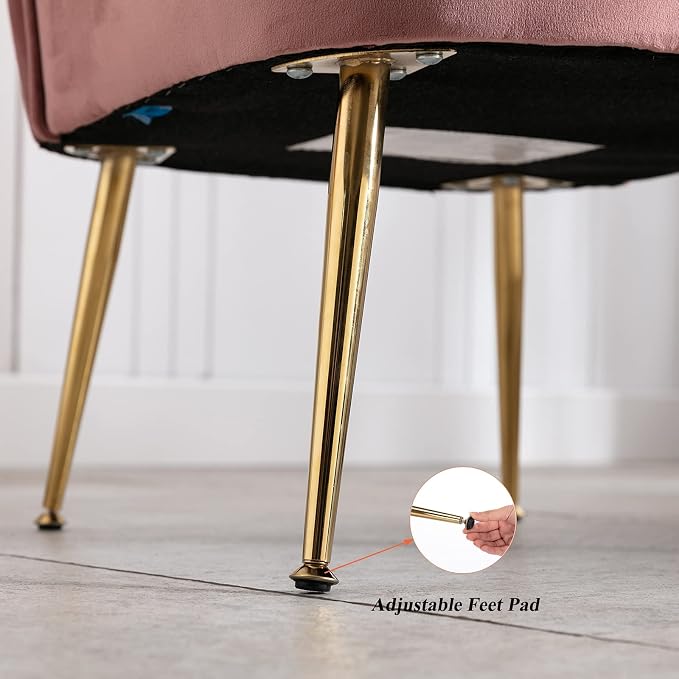 DUOMAY Modern Accent Chair Set of 2 Velvet Slipper Chair with Gold Legs Wingback Side Chair for Living Room Bedroom Entryway Small Corner Chair for Space Saving, Blush Pink