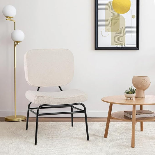 Giantex Modern Armless Accent Chair - Sherpa Reading Chair with Sponge Padding, Adjustable Foot Pads & Metal Frame, Upholstered Side Chair for Living Room, Bedroom & Reading Room, Beige