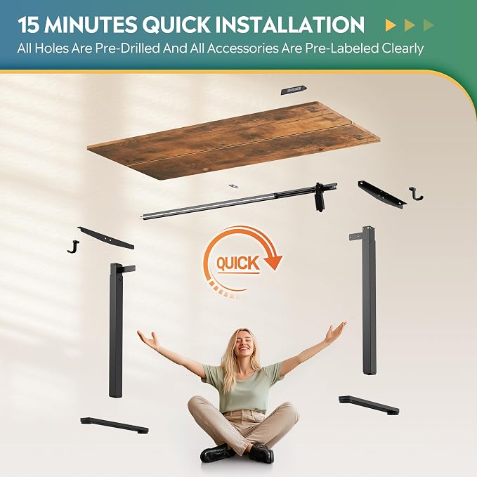 DEVAISE 55 Inch Electric Standing Desk, Adjustable Computer Desk for Home Office, Ergonomic Sit to Stand Desk with LED Touchscreen,Headphone Hook, 3 Memory Preset, with Split Top, Rustic Brown